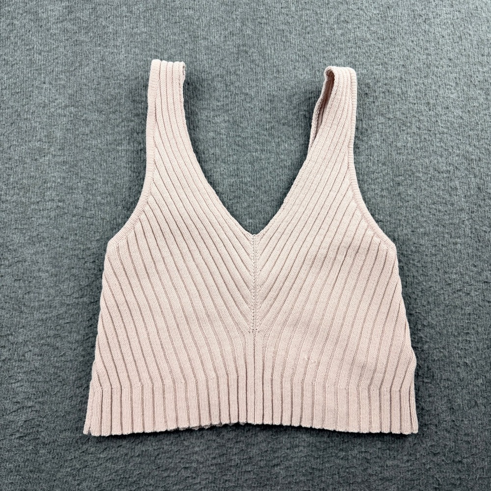 American Eagle‎ Women's M Medium Pink Ribbed V-Neck Knit Crop Tank Top